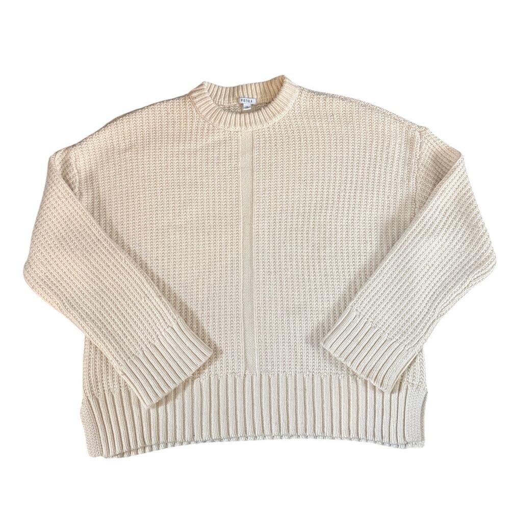 Pistola Leigh Pullover Sweater Ivory Crewneck Chunky Knit Size S Cotton